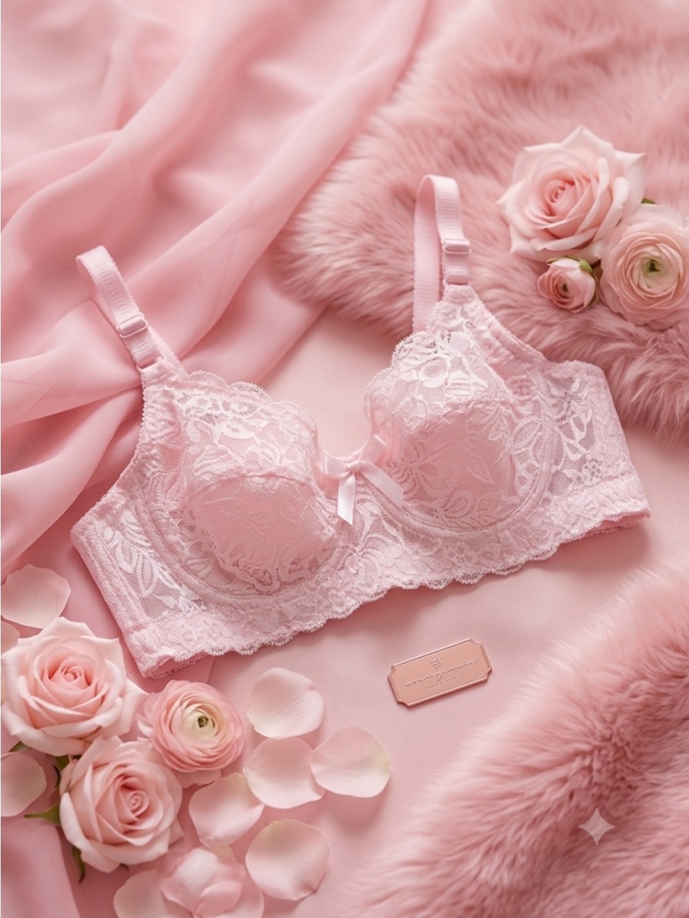 Coquette Baby Pink Lace Lightly structured Bra Size 38/85 Romantic Pastel